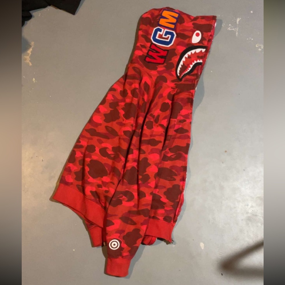 A Bathing Ape Bape Red ABC Camouflage WGM Shark Hoodie Zip Up